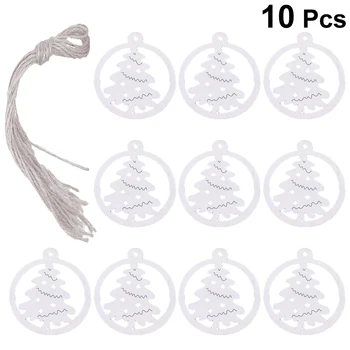 

10PCS Unifinshed Wood Tags Christmas Ornaments Wooden Tags With Twines Hollow Christmas Decorations Wood Ornaments DIY Crafts