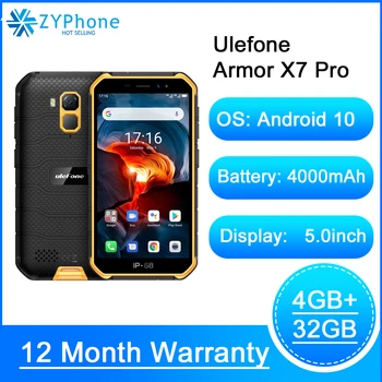 Перейти на Алиэкспресс и купить Водонепроницаемый смартфон IP68 на Android 10, Защищенный телефон, 4 Гб ОЗУ, NFC, 4G, LTE, 2,4G/5G, WLAN, сотовый телефон, Ulefone Armor X7 Pro