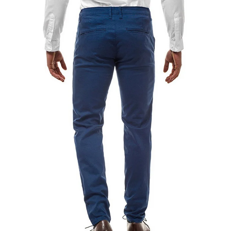 Красивые хлопковые прямые брюки Pantalon Homme, повседневные однотонные длинные штаны на молнии, мужские облегающие брюки на пуговицах