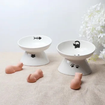 

Cute High Foot Protection Pet Ceramic Bowl for Cats and Dogs Ceramic Pet Bowl for Non-slip Cat Bowl Food Drinking Bowl Feeder