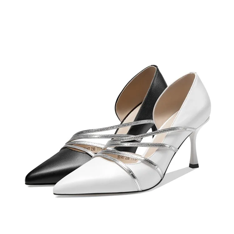 

Mei yi lang Spring 2020 New Style High-End Trend Pointed-Toe Women's Hollow out Stripes Decoration Stiletto Shoes