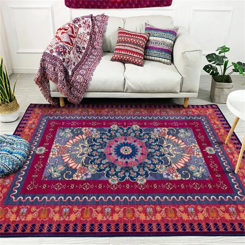 Carpets for Living Room Vintage Purple Red Persian Ethnic Pattern Carpet Christmas Rug Floor Mat Living Room Table Accessories 2