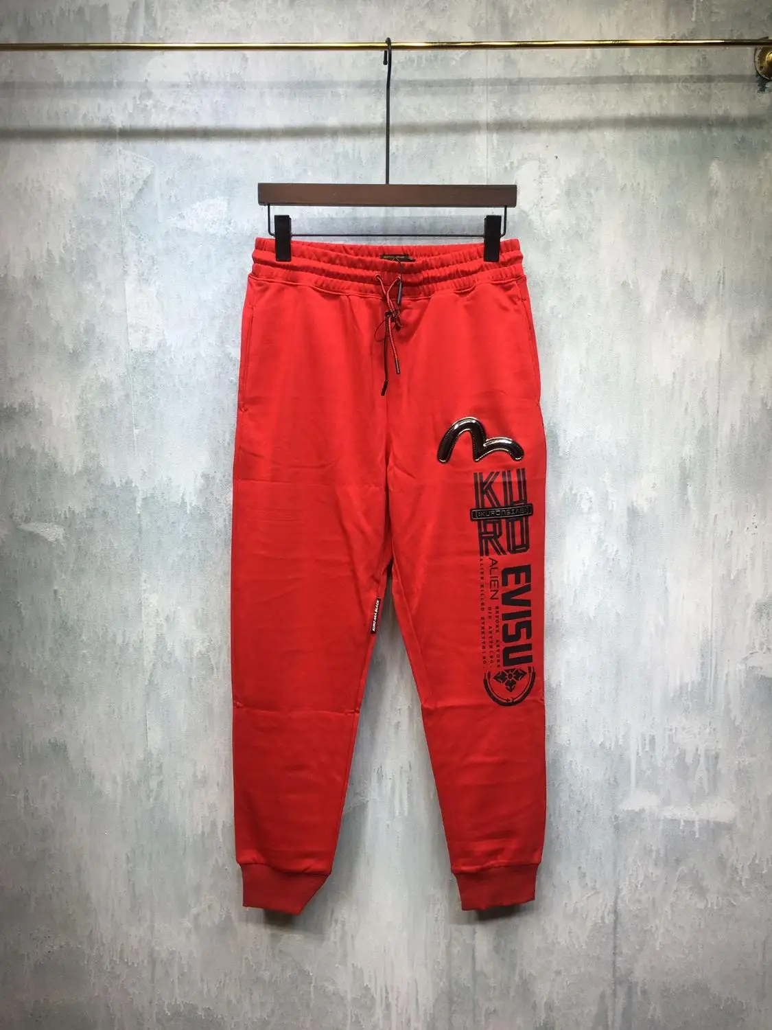 Новые Evisu повседневные Модные хлопковые мужские брюки с принтом букв дышащие классические мужские теплые спортивные брюки шорты - Цвет: red