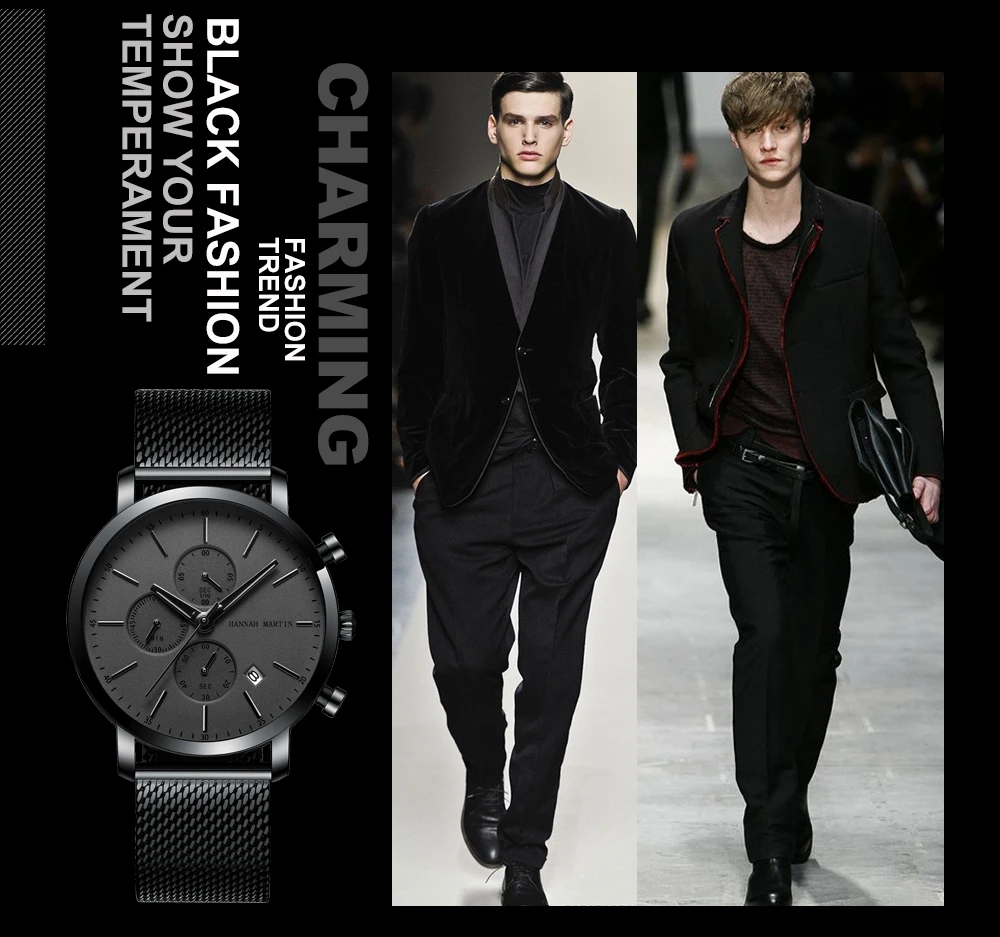 Dial Calendar Watch Men multifunction Stainless Steel Mesh strap business casual Waterproof Wrist watches Relogio Masculino