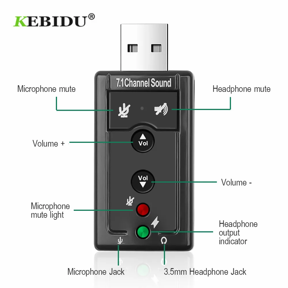 KEBIDU внешний USB Виртуальный канал 7 1 3D Динамик Аудио Звуковая карта Микрофон