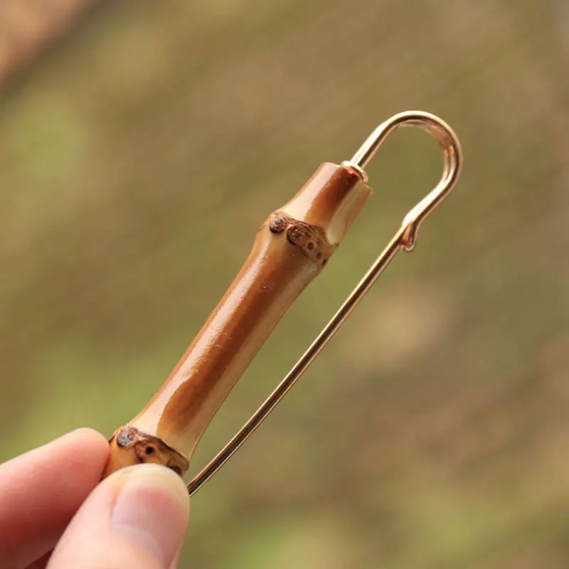 Большие бусины искусственная винтажная булавка из натурального бамбука