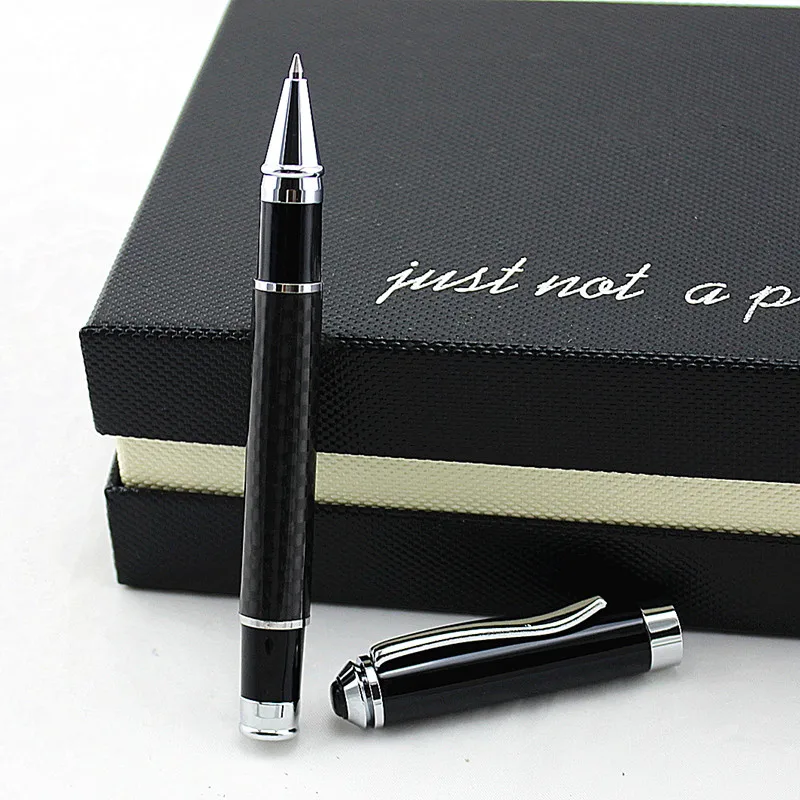 Jinhao, черное углеродное волокно, изысканная Ручка-роллер с гладкой заправкой, модная металлическая Качественная ручка для письма, для офиса, бизнеса