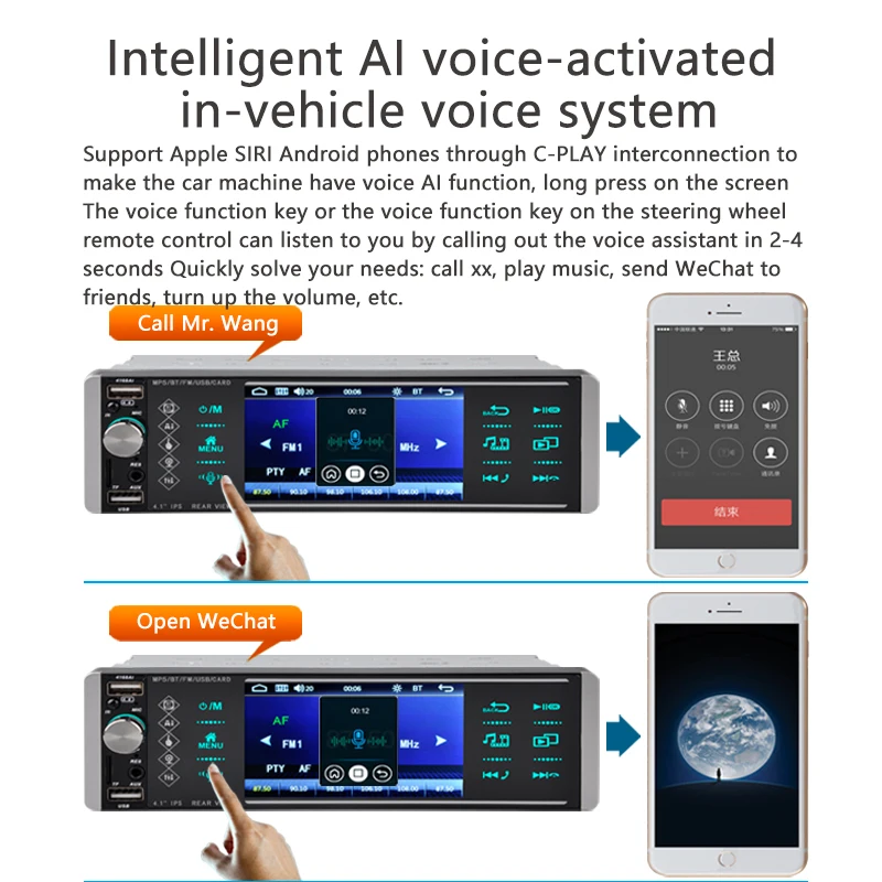 5188 1din Mp5 Player Touch Car Radio RDS AM FM 4-USB 5.1 Inches Bidirectional Interconnection Support Android 10 Mirrorlink