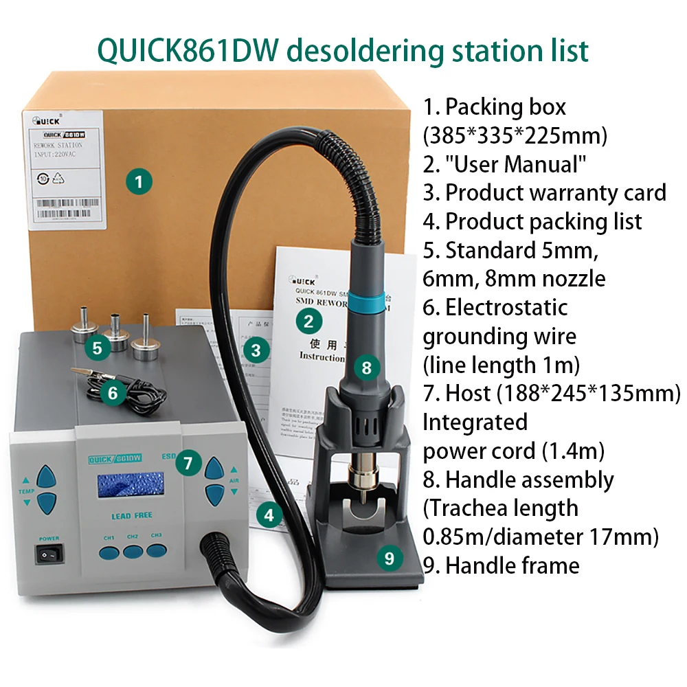 US $275.00 QUICK 861dw Digital Display Of Hot Air Gun Desoldering Station Leadfree Mobile Phone Repair Solder Station 1000W