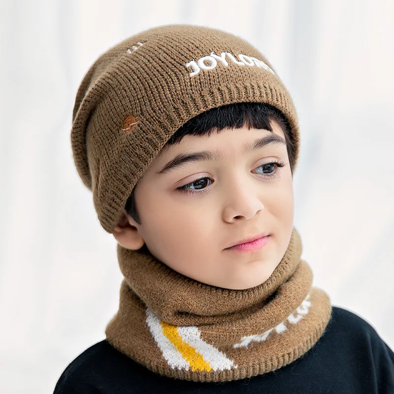 Écharpe à Capuche pour Enfant Garçon et Fille, Chapeau Chaud d'Hiver, à  Rabat en Tricot, Mignon, en Coton Doux, Solide, Vin Gris - AliExpress