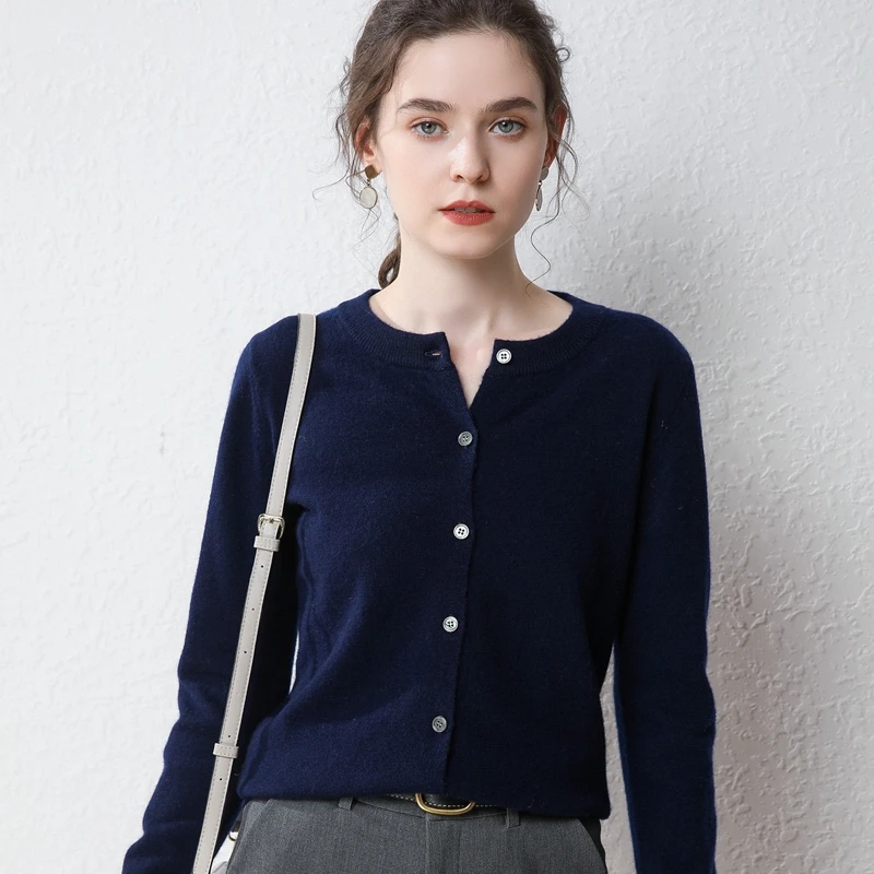 

Cashmere Wool Knitted Cardigan Women's 2022 Early Spring New All-Match Sweater Coat Round Neck Fashion Large Size Loose Top