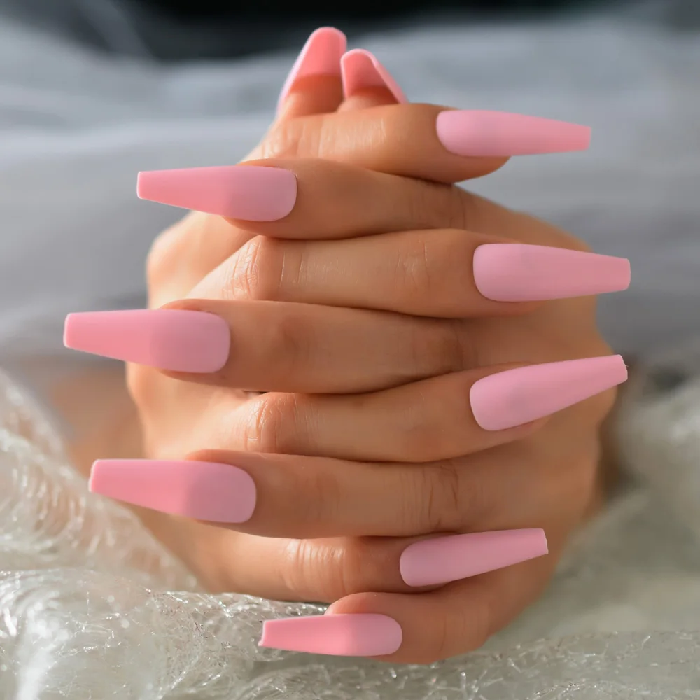 Uñas postizas de alta calidad, uñas largas, color rosa claro, cubiertas  completas, 24 piezas|Uñas postizas| - AliExpress