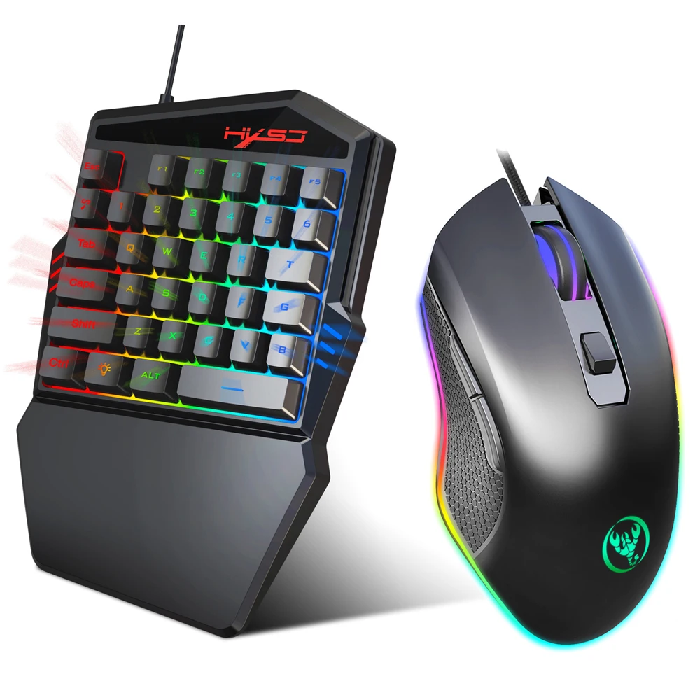 HXSJ профессиональная игровая клавиатура и RGB игровая мышь набор USB2.0 Проводная Одноручная геймерская клавиатура клавиатуры для ПК телефона
