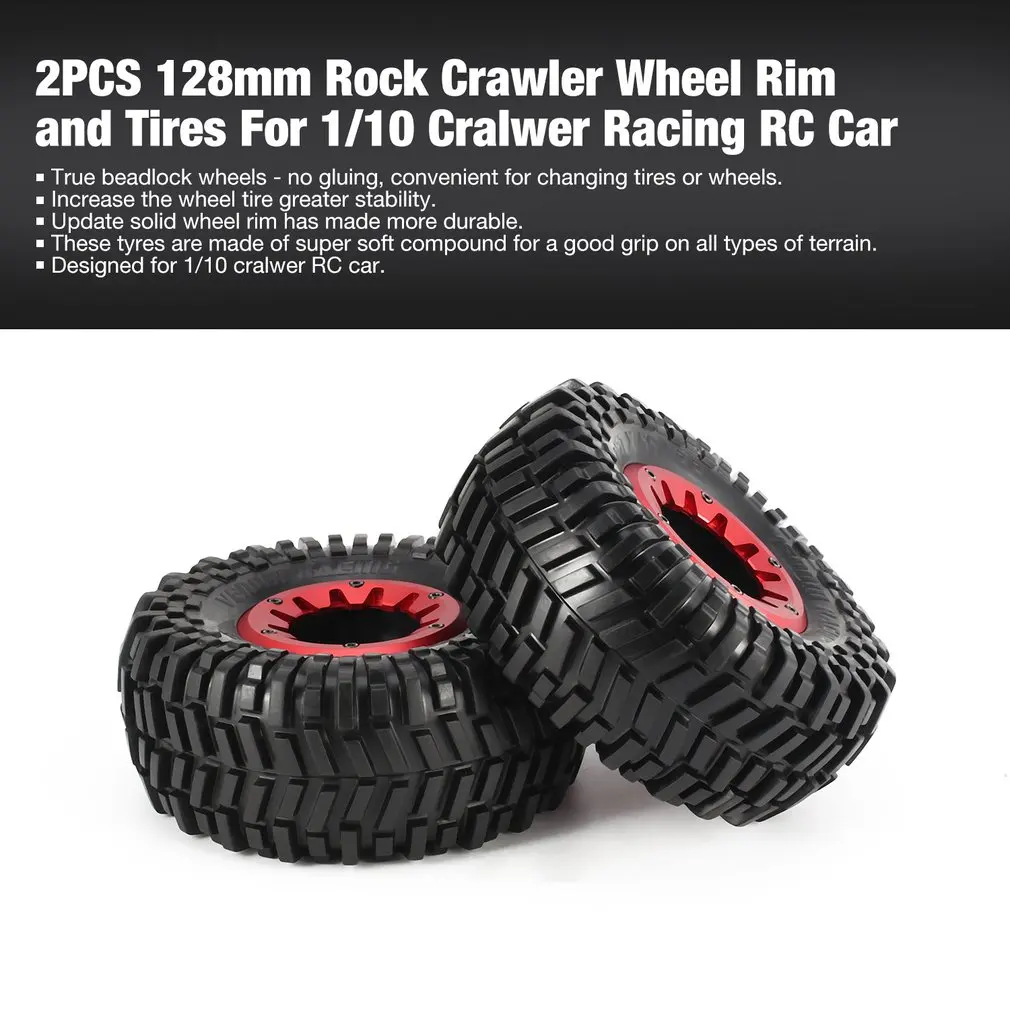 

2Pcs 128mm Rock Crawler Wheel True beadlock Rim and Tires for 1/10 Traxxas HSP HPI ZD Racing RC Car Tire Accessories Component