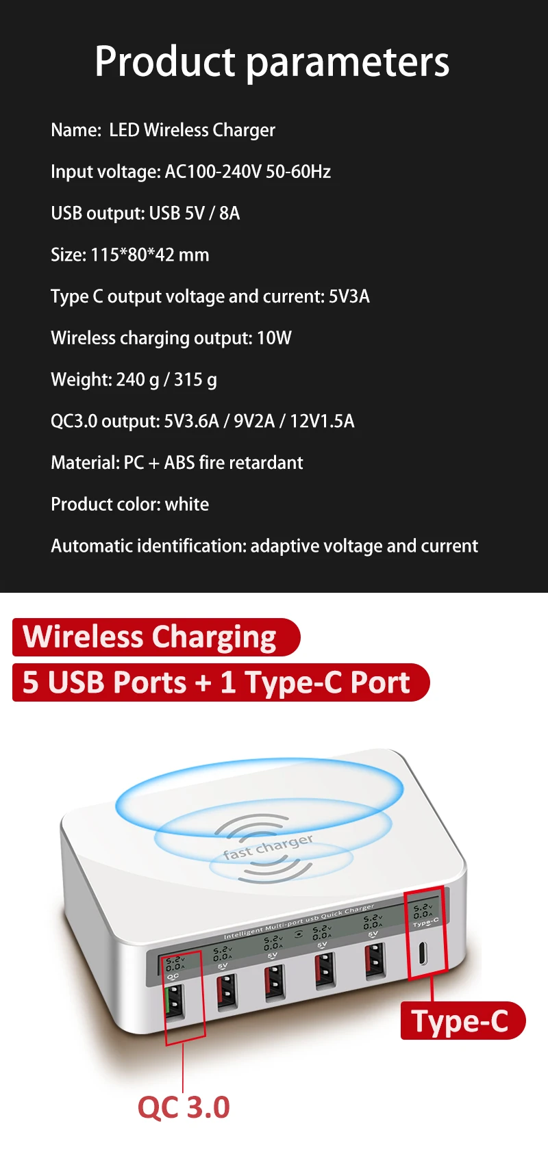 QC 3,0 USB зарядное устройство pd порты умная зарядка многопортовое зарядное устройство для путешествий ЖК-дисплей цифровой дисплей станция многопортовый usb зарядный разъем США