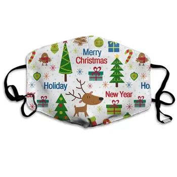 

Christmas Tree And Reindeer Washable Reusable Mask, Cotton Anti Dust Half Face Mouth Mask For Kids Teens Men Women With