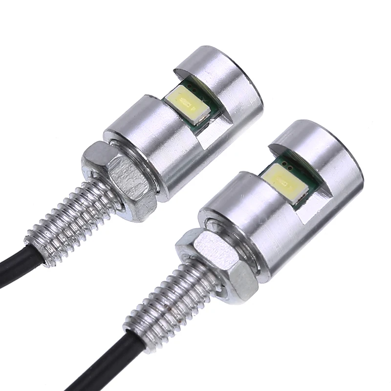 2X Chrome Motorcycle Left/Right License Plate Bolt Light Bulb 12V Car Motor White SMD LED Number Plate Screw Bolt Lamp