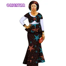 Осенний Африканский комплект юбок для женщин, индивидуальные африканские рубашки-Дашики, комплект с юбкой+ головной шарф, комплект из 3 предметов, африканская одежда, WY2900