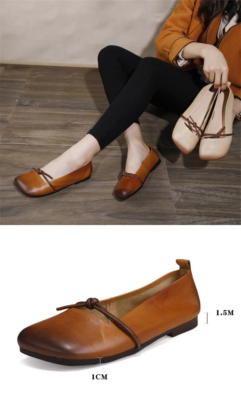 Spring Summer 2020 New Women Flats Square Toe Soft Bottom Women's Loafer Genuine Leather Retro Slip On Single Flat Mother Shoes (8)