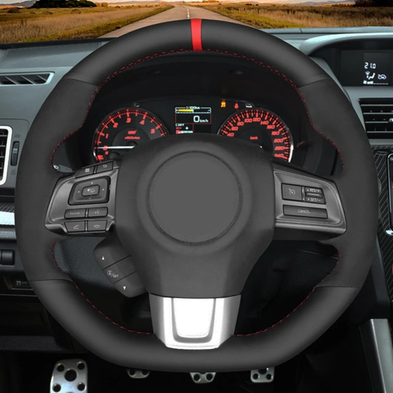 Weichen Schwarz Echtes Leder Wildleder Hand-Genäht Auto Lenkrad Abdeckung Für Subaru WRX (STI) levorg 2015 2016 2017 2018 2019