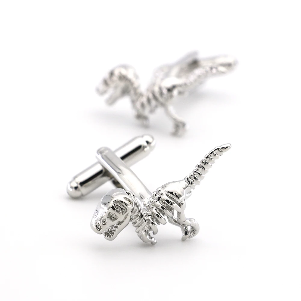 

Dinosaur Cuff Links For Men Animal Design Quality Brass Material Silver Color Cufflinks Wholesale&retail