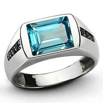 

New Classic Hip Hop Prong Setting Square Rhinestone Ring For Men Male Fashion Copper Zircon Gold Color Jewelry Gift