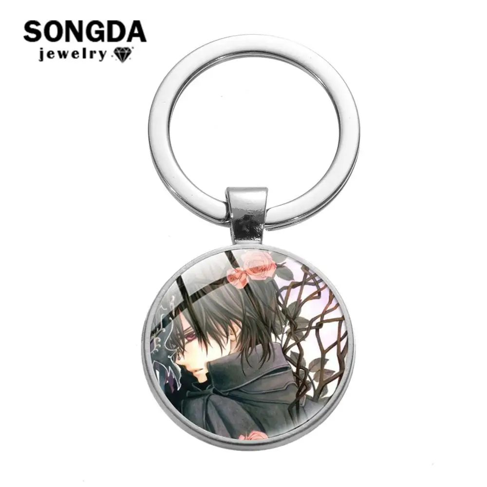 SONGDA Classic Anime Vampire Knight Keychain Clan Kaname Art Picture Glass Dome Key Ring Car Keychains Handbag Pendant for Girls | Украшения
