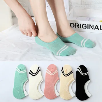 

5 Pairs Summer Cotton Ladies Invisible Stockings Lovely Boat Socks Women Socks Silicone Anti-skid Socks Low Tube Socks