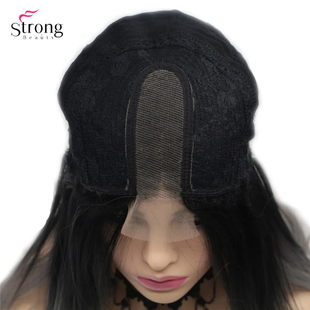 Strongbeauty длинные прямые волосы парик Омбре черный/красный Синтетические Кружева передние парики для женщин