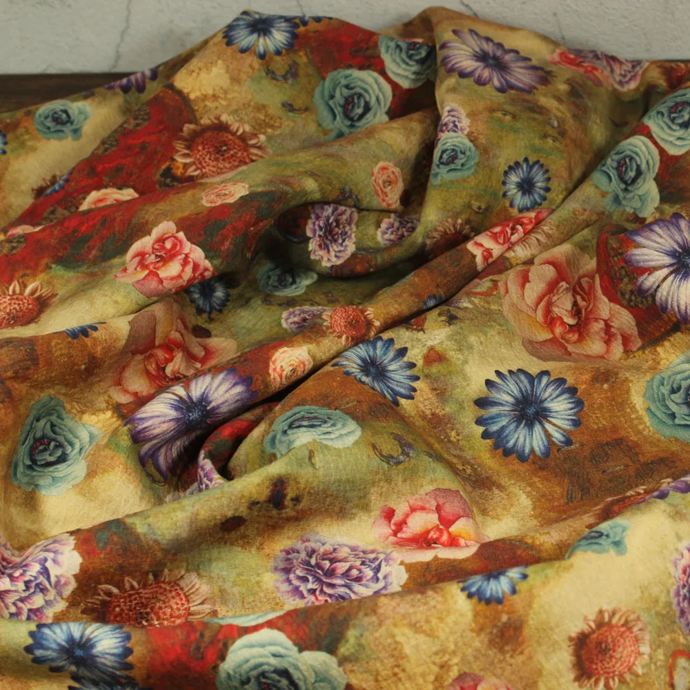 Высококачественная теннисная льняная хлопчатобумажная ткань с большим цветком tissu новая стильная одежда осенне-зимний материал