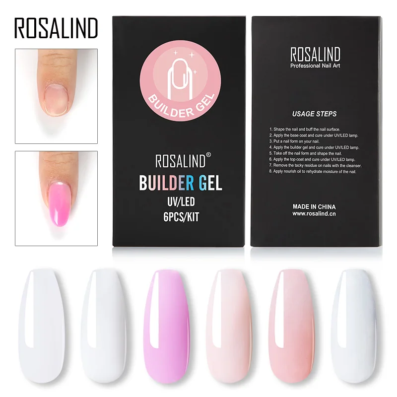 ROSALIND набор гелей для дизайна ногтей, полигель с формой ногтей, впитывающий Гибридный лак для наращивания, Полупостоянный УФ светодиодный гель, базовый топ