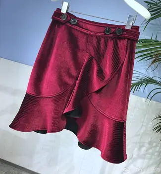 

Sp17 Wine Red Gold Velvet No Specifications Overskirt A Word Skirt 7497