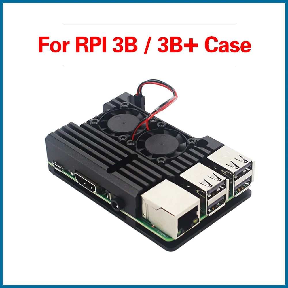 S ROBOR Raspberry Pi 3 Model B+ алюминиевый чехол с двойным охлаждающим вентилятором металлический корпус черный корпус для Raspberry Pi 3B RPI133