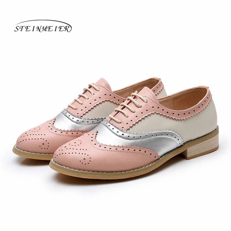 pink silver pink Женские туфли-оксфорды; сезон весна; лоферы из натуральной кожи для женщин; женские кроссовки; женские оксфорды; женские тонкие туфли с ремешком; коллекция года; Летняя обувь - Цвет: pink silver pink