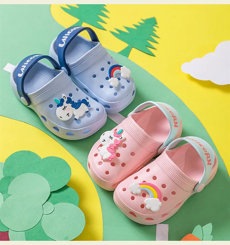 Suihyung Unicorn Kids Cave Shoes Summer Non-slip Boys Girls Two-wears Beach Swimming Slippers Toddler Children Non-slip Sandals