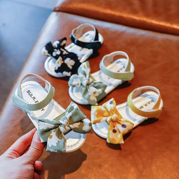 

2020 Summer Girls Shoes Girl Printing Flower Lace Bowknot Sandals AS0301