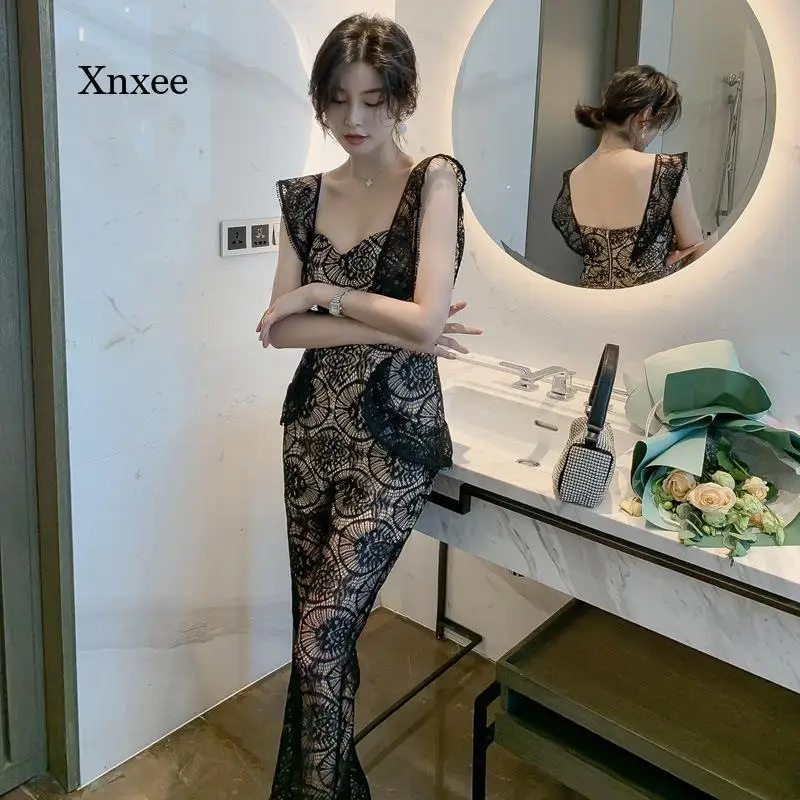 

2021 Flower Lace Rompers Women Summer New Fly Sleeve Jumpsuit Suspender High Waist Playsuit Fashion Trousers Slim Outfits