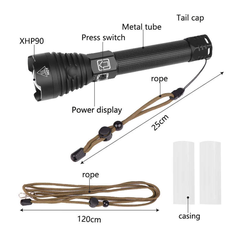 

HOT LED Flashlight USB Rechargeable Zoomable Torch Light Power Display for Outdoor Camping Fishing NDS66