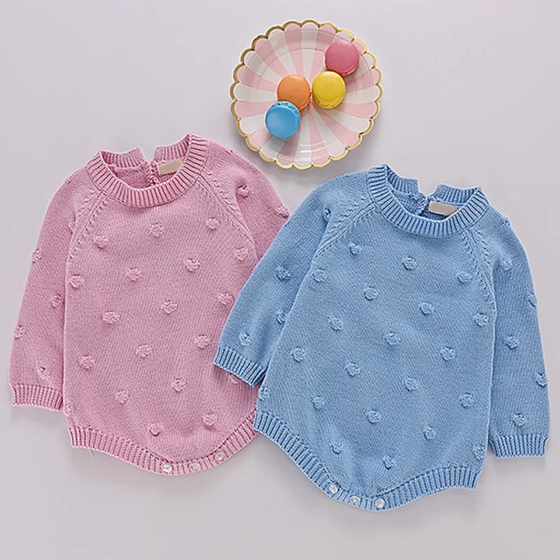 Зимняя одежда для малышей; свитер для девочек; милый вязаный боди с длинными рукавами для новорожденных