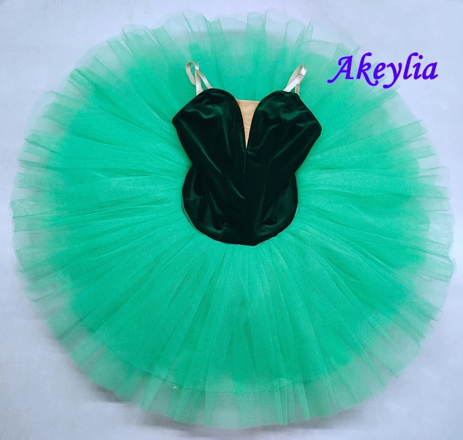 Velvet bodice ballet tutu royal blue dress junior pre-professional dance costumes stage ballet tutu skirts pink sky blue white - Цвет: dark green