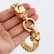 Дизайн Ретро Браслет из головы черепа для мужчин модный рыцарь Винтаж золото нержавеющая сталь Фигаро цепи браслеты мальчик ювелирные изделия