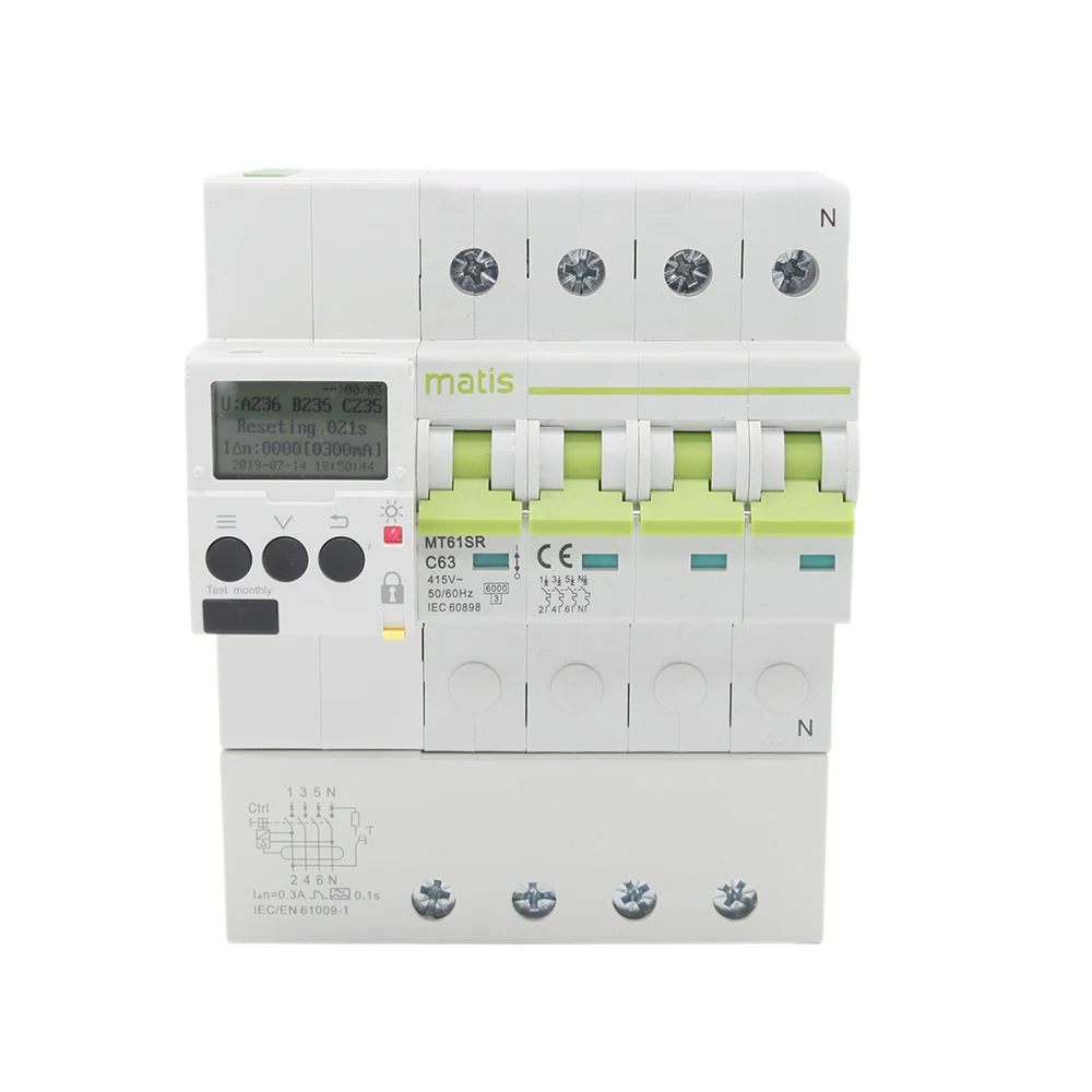 Matismart MT61SR 4P 63A утечки земли Регулируемый выключатель напряжения тока с rs485
