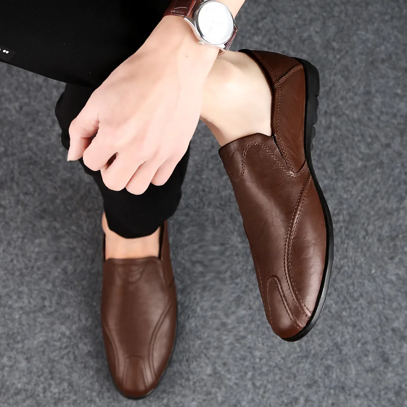 Модная кожаная мужская обувь повседневная мужская обувь на плоской подошве водонепроницаемые дышащие Лоферы мужские мокасины из натуральной кожи Удобные% 9812