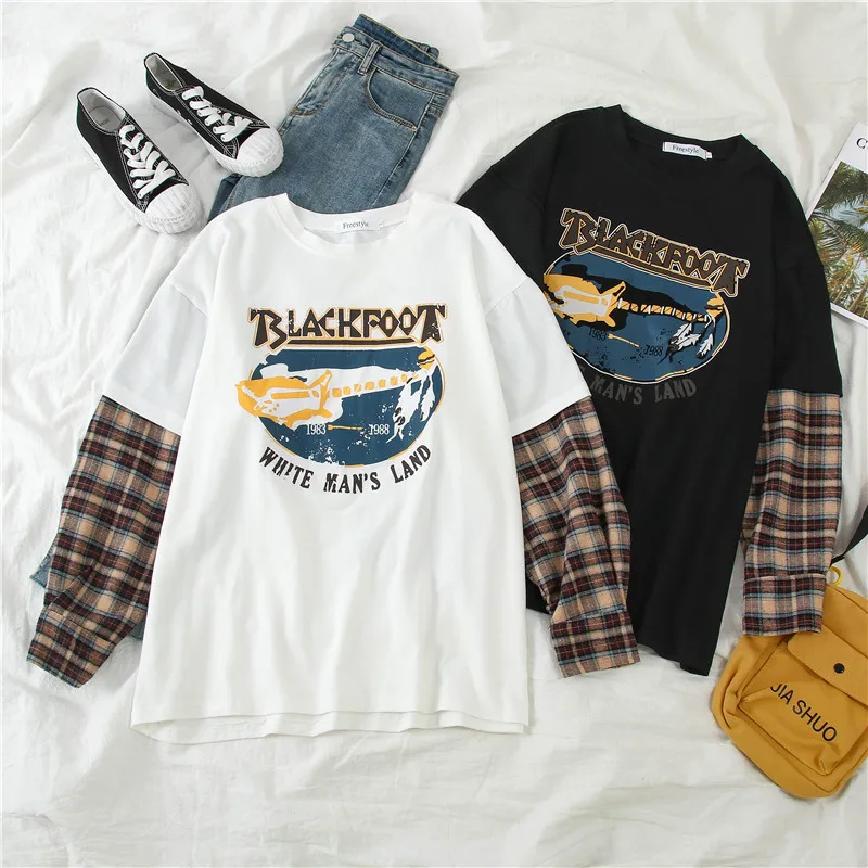 

2019 new Harajuku style bf long-sleeved t-shirt female long section wear autumn Korean version of loose shirt tide