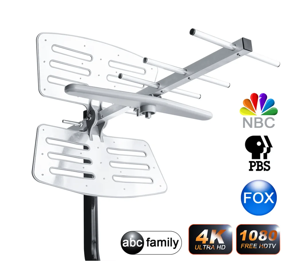 

HDTV Digital Outdoor Antenna Amplified 150 Miles Long Range - UHF/VHF Signals/Hardware Mounting Pole/ 40 Feet RG6 Coaxial Cable