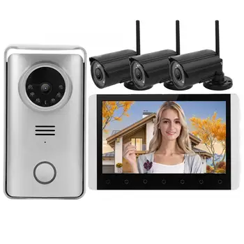 

100-240V 7 Inch TFT LCD Intercom Visual Doorbell 2.4G Wireless Bell Night Vision Video Door Phone Security with 3 Cameras