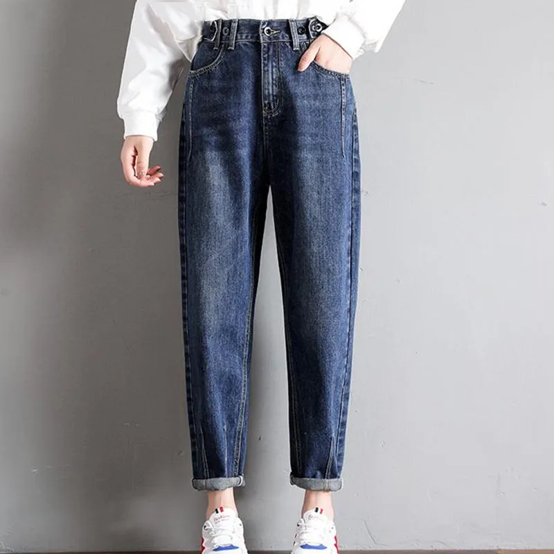 Dark Blue Новые женские джинсы из 93% хлопка с высокой талией в стиле бойфренда в 3 цветах размера плюс 26-32 - Цвет: Dark Blue