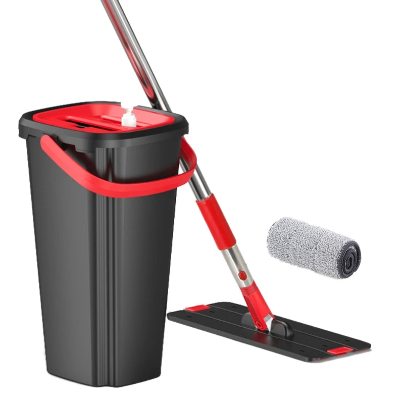 

Handfree Flat Floor Mop and Bucket Set Wringing Cleaning System Home Wash and Dry