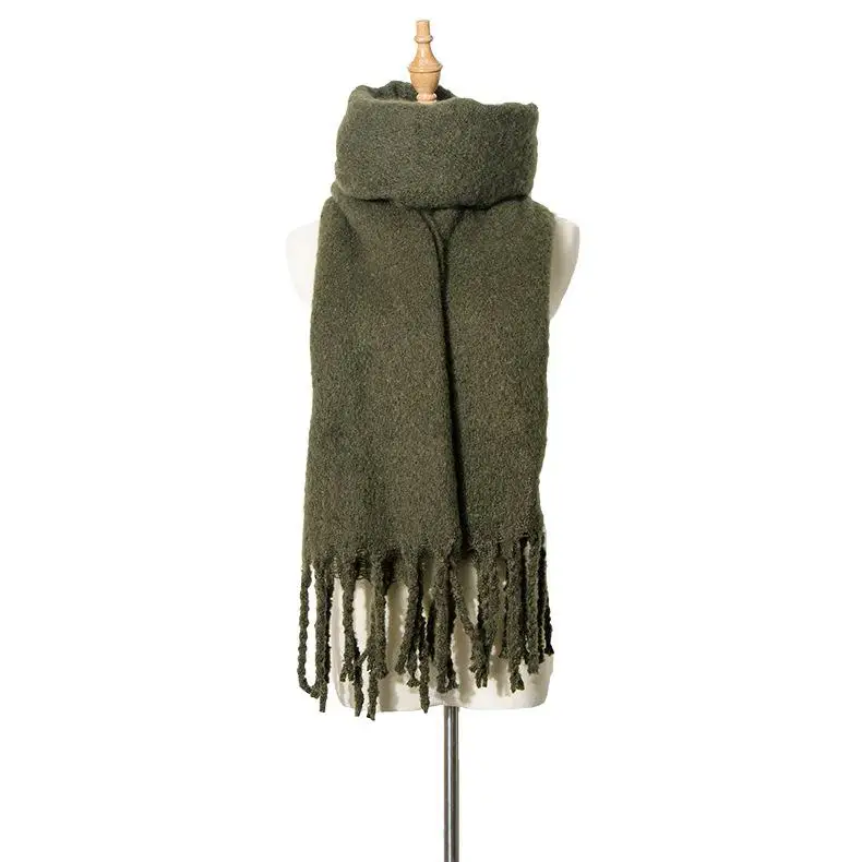 Army Green GloryStar, женский теплый плотный зимний шарф с кисточками, Женская шаль, платок, Femme Bufandas Invierno Mujer Echarpe Hiver Femme - Цвет: Army Green