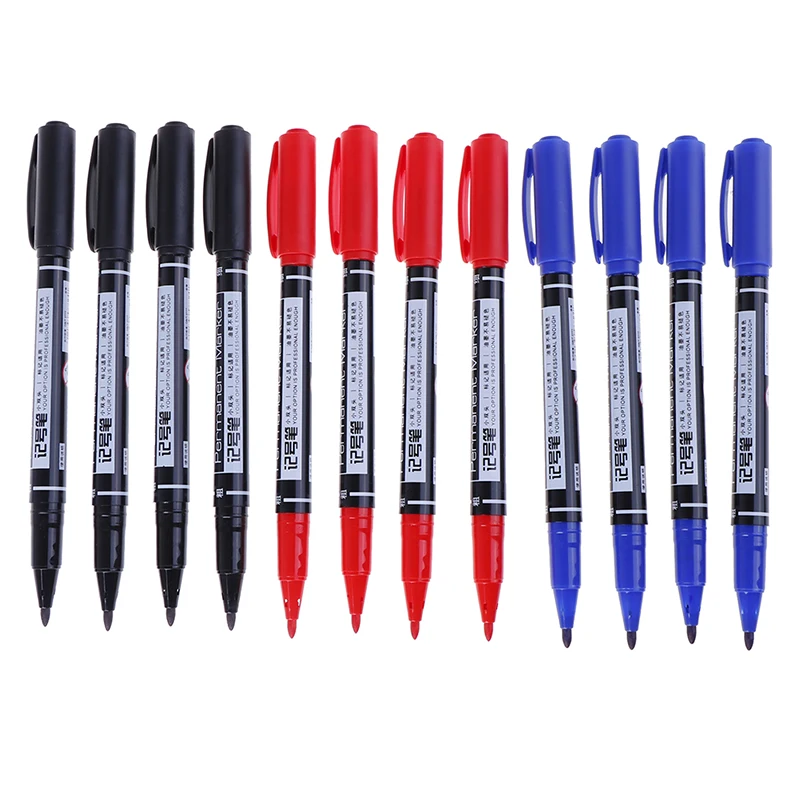 3 unidades por paquete, marcadores permanentes de doble punta, punta fina, (negro, azul, rojo) Tinta, 0,5mm-1mm